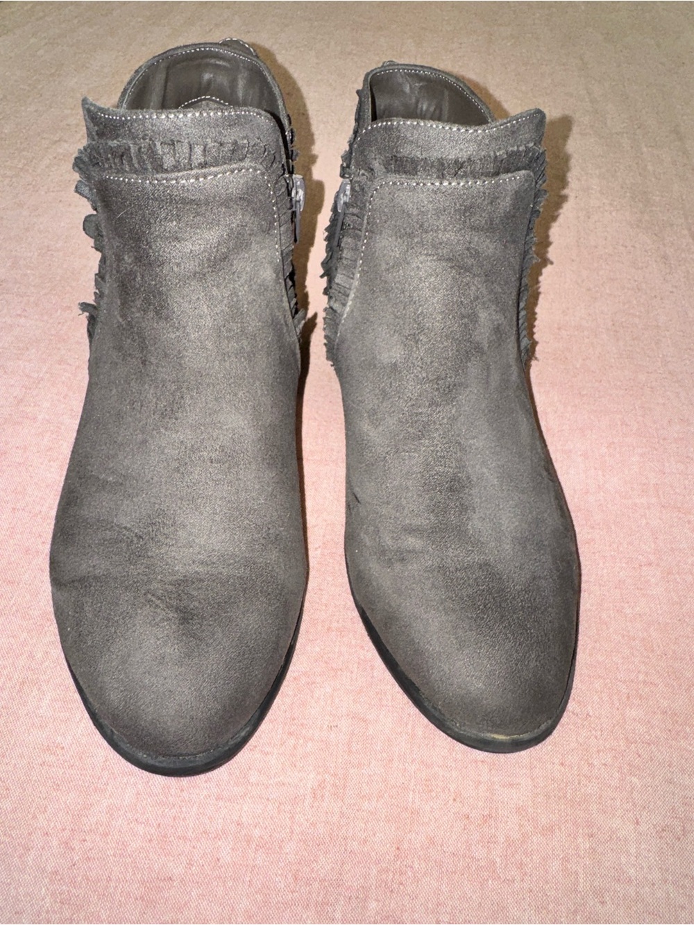 MIA Gray Suede Fringe Ankle Booties